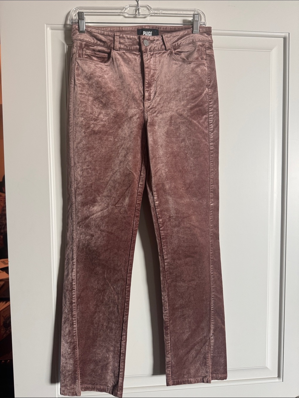 PAIGE Women’s Rose-Mauve Velvet Straight Leg Jeans